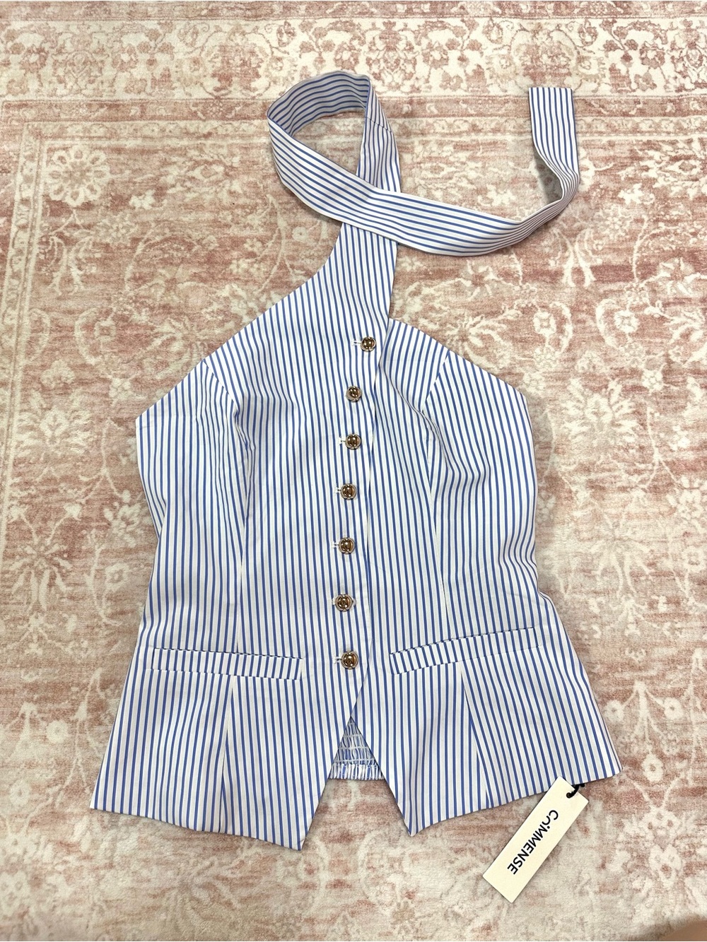 NWT 🩵 Commense Cotton Striped Halter Top - Picture 4 of 11